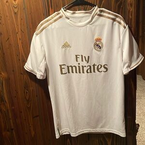 Adidas Fly Emirates white and gold jersey kids size xl